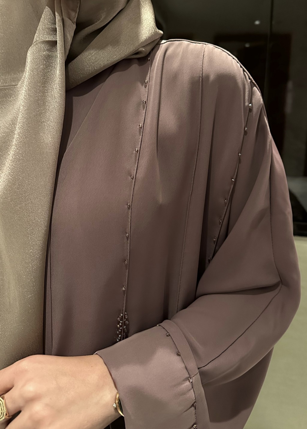 Aura Taşlı Abaya Gül Kurusu