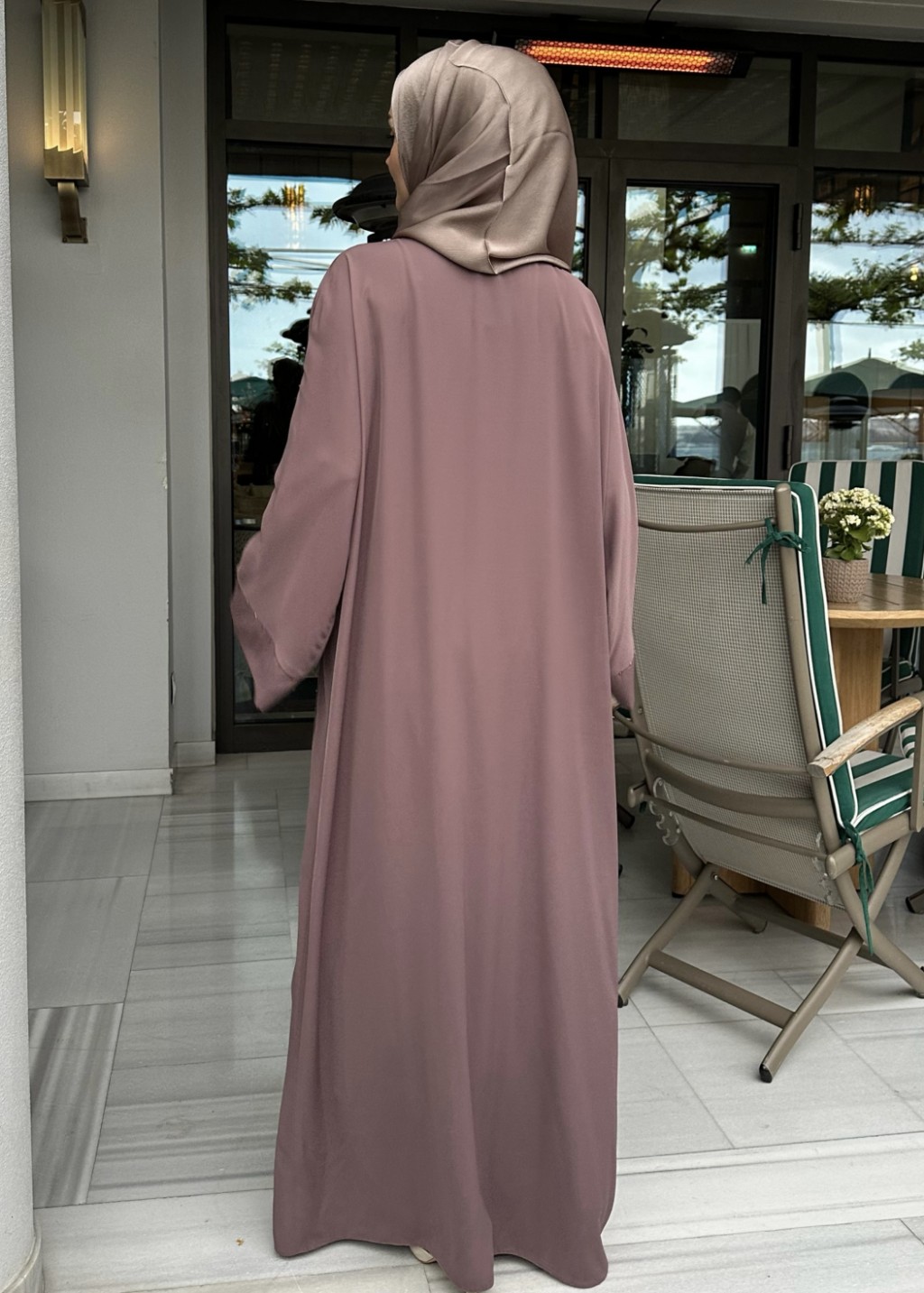 Aura Taşlı Abaya Gül Kurusu