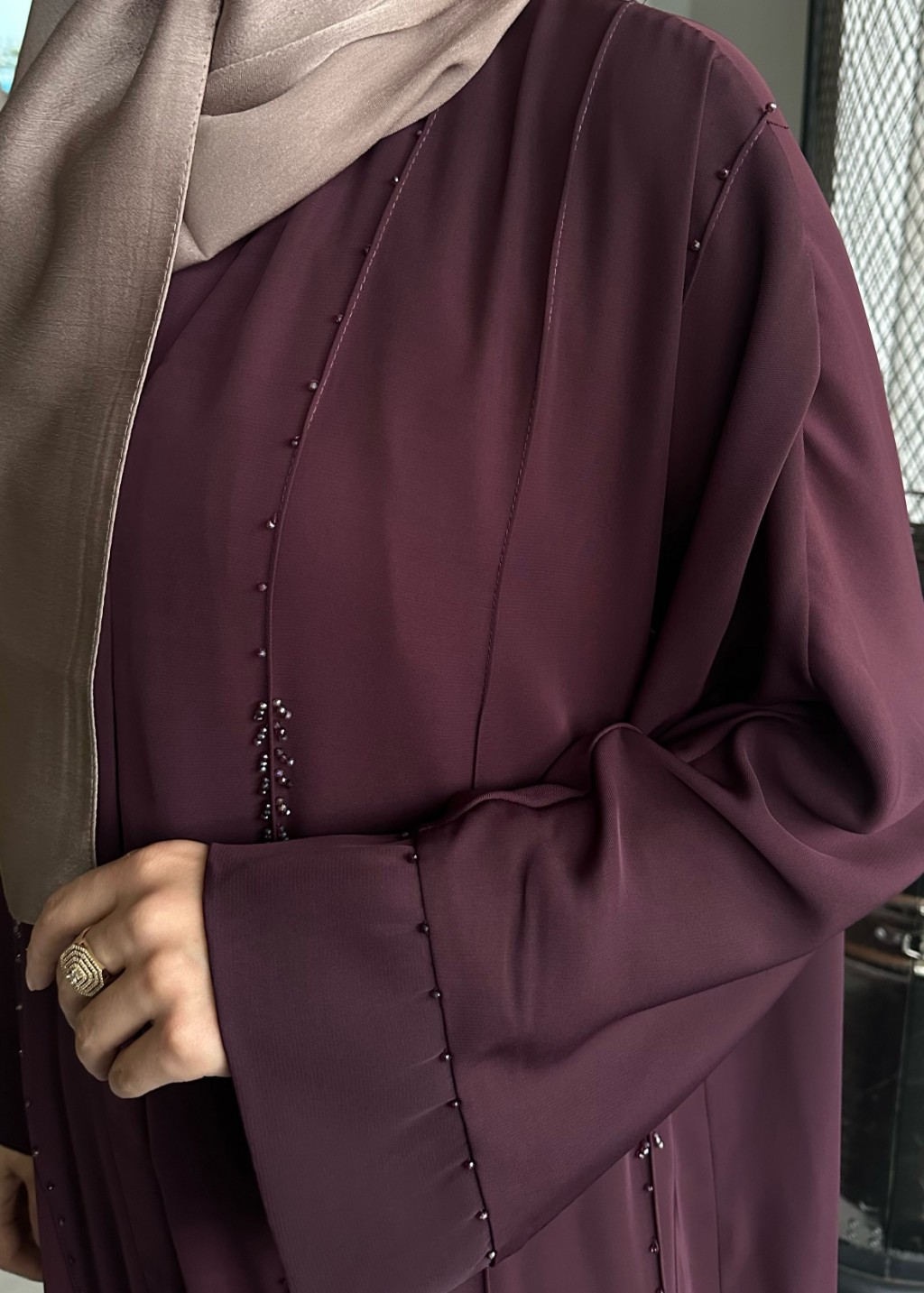 Aura Taşlı Abaya Mürdüm