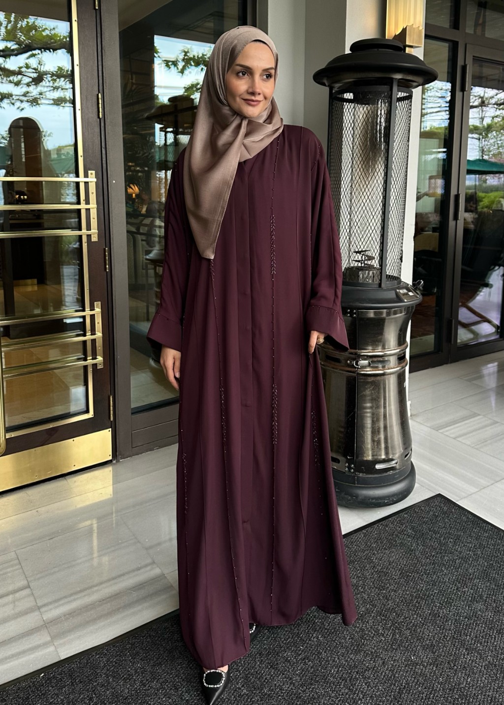 Aura Taşlı Abaya Mürdüm