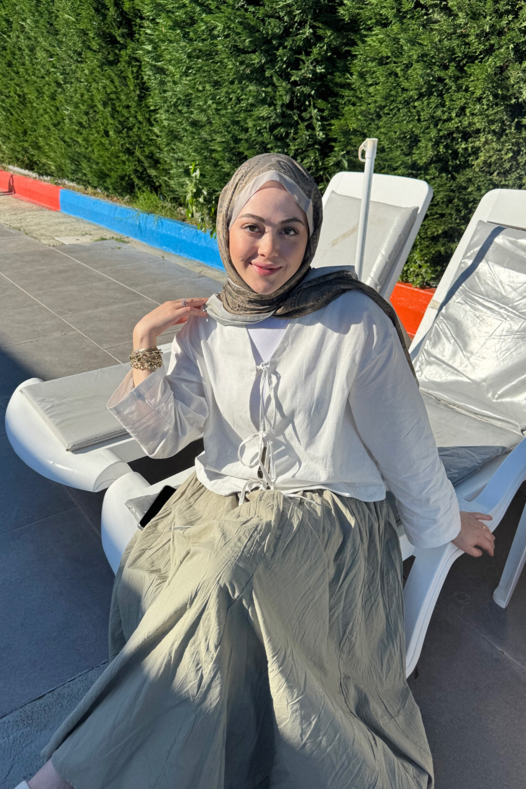 Bağlamalı Keten Bluz Beyaz