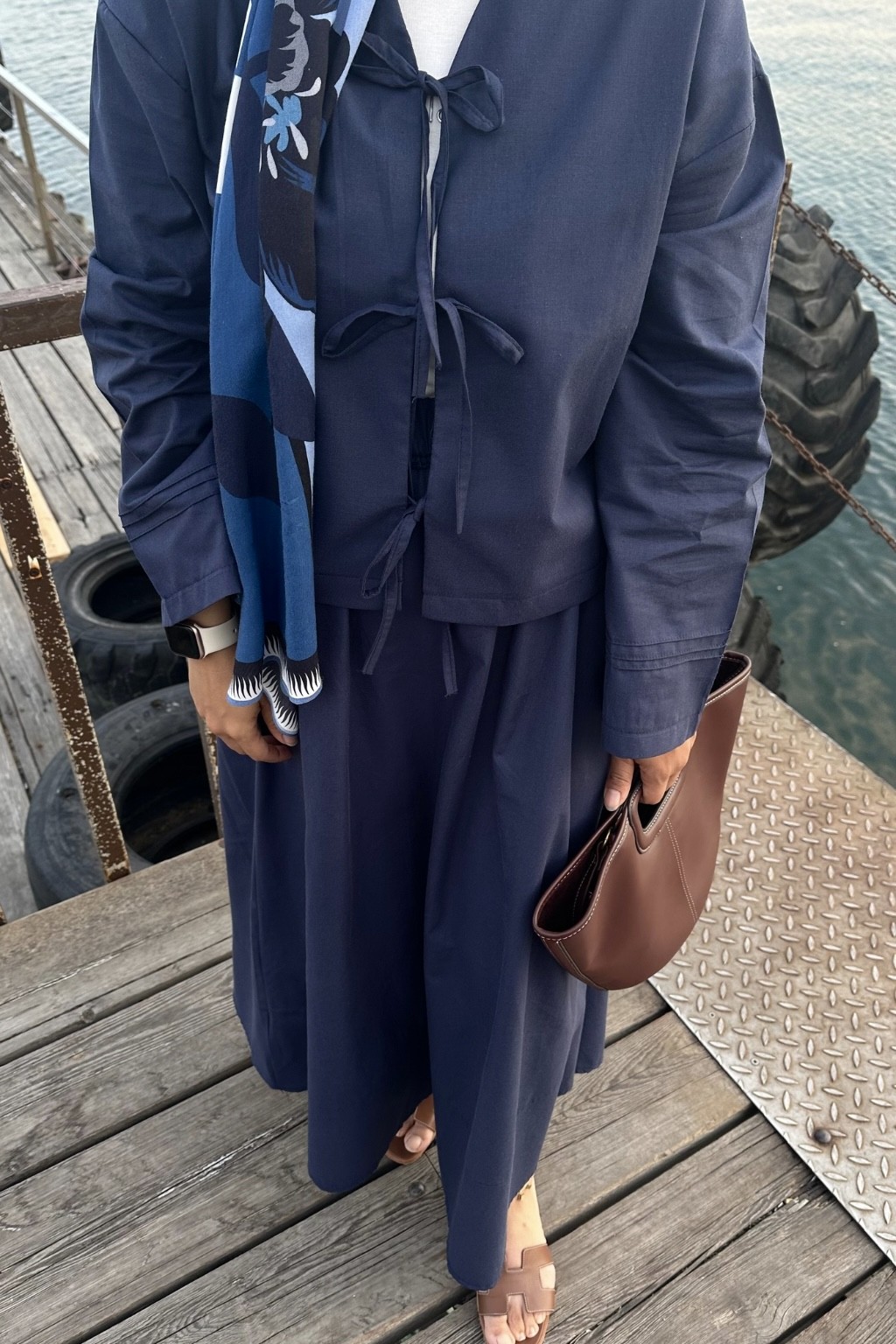 Bağlamalı Pamuk Keten Takım Lacivert