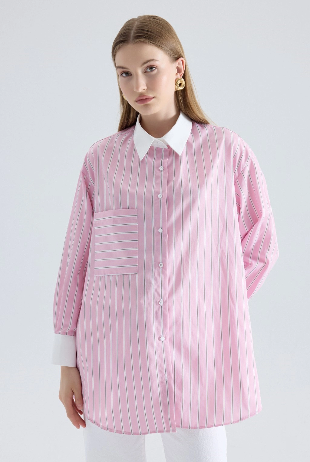 Beyaz Yaka Manşet Pembe