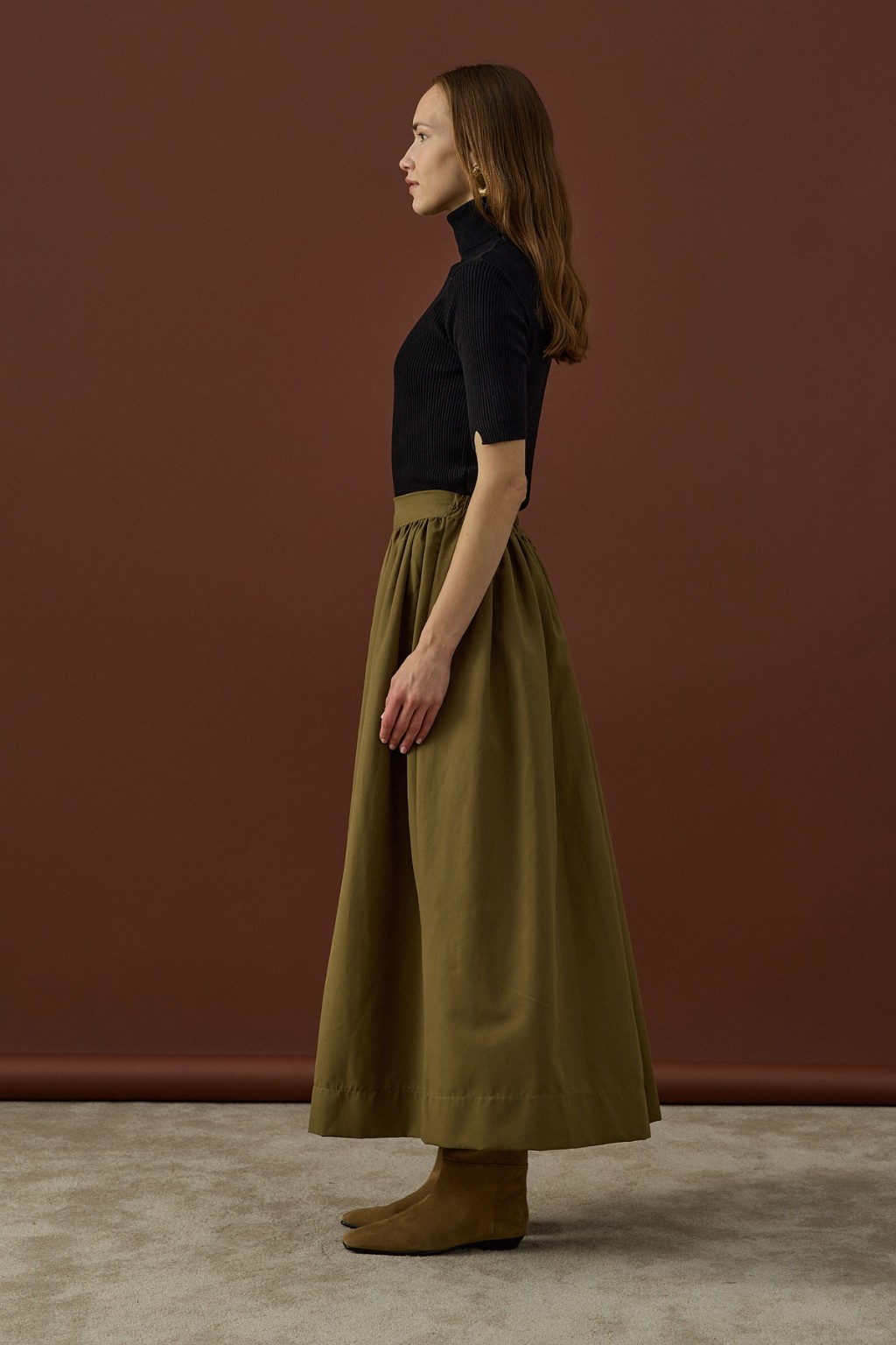 Büzgülü Pamuk Etek Haki 