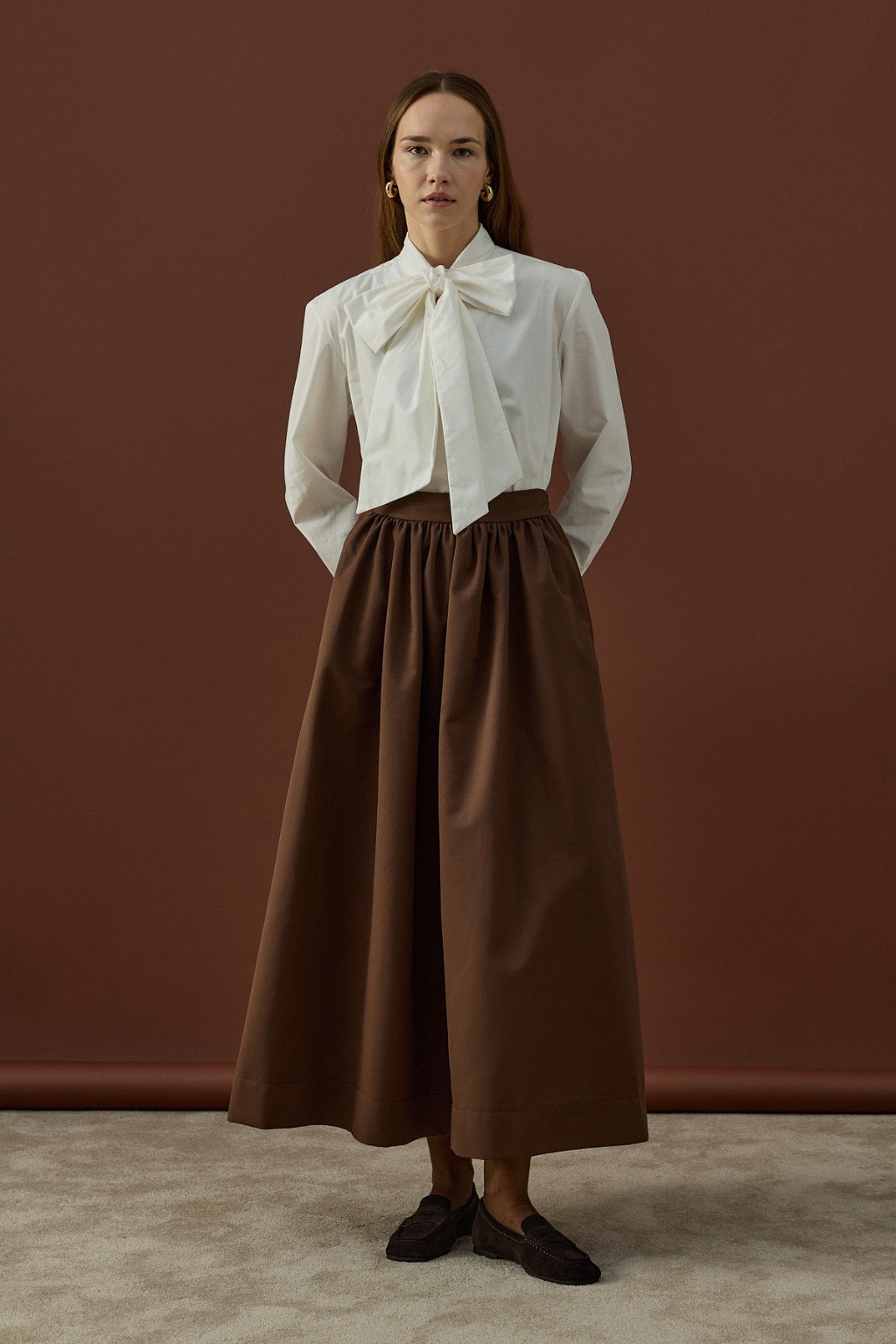 Büzgülü Pamuk Etek Kahverengi