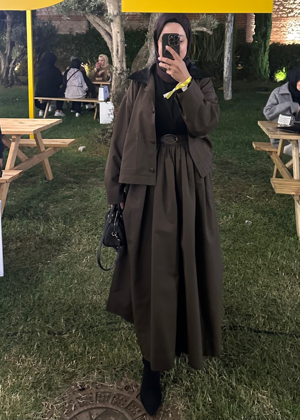 Büzgülü Pamuk Etek Kahverengi