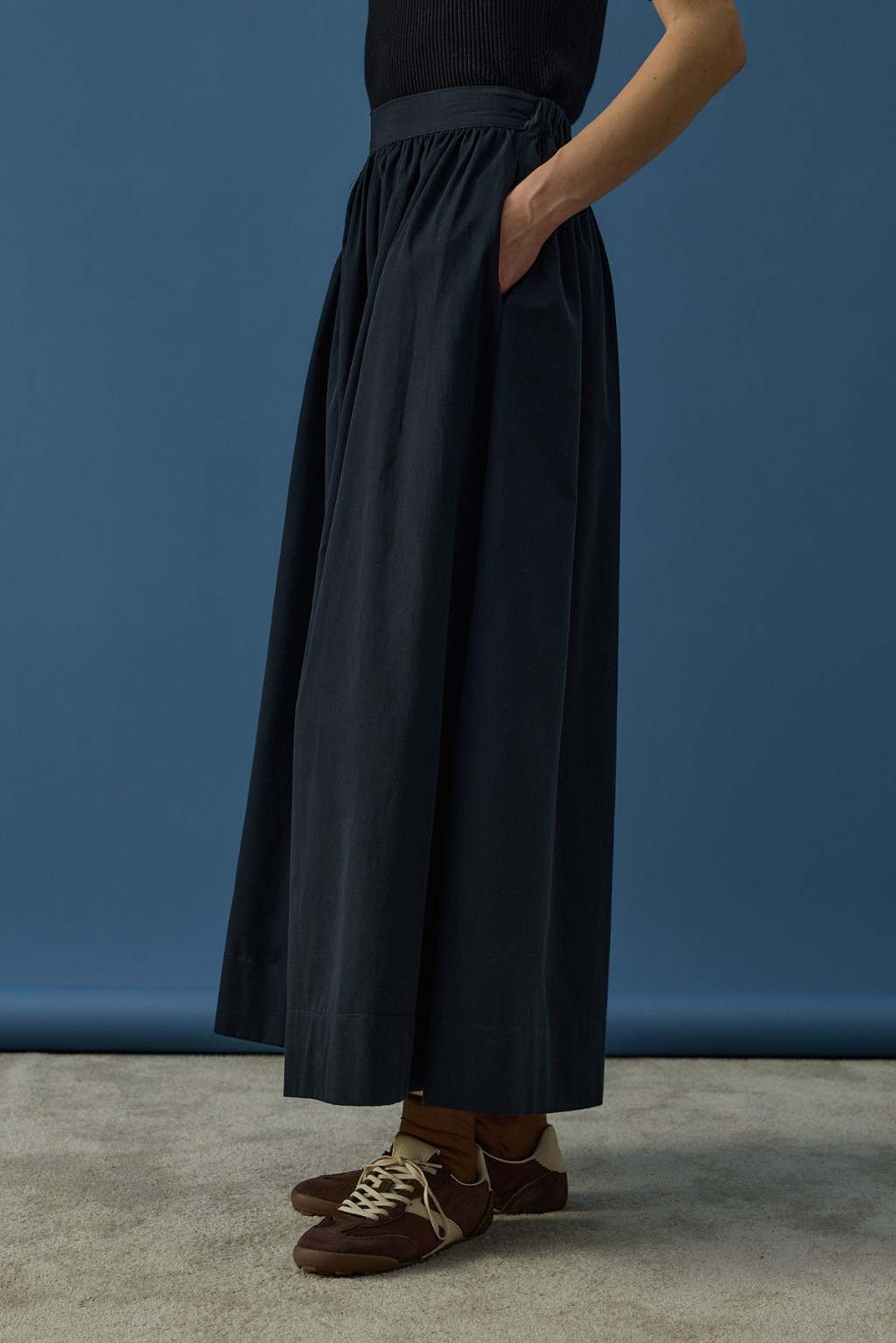 Büzgülü Pamuk Etek Lacivert