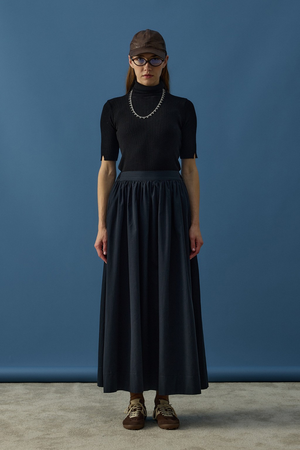 Büzgülü Pamuk Etek Lacivert