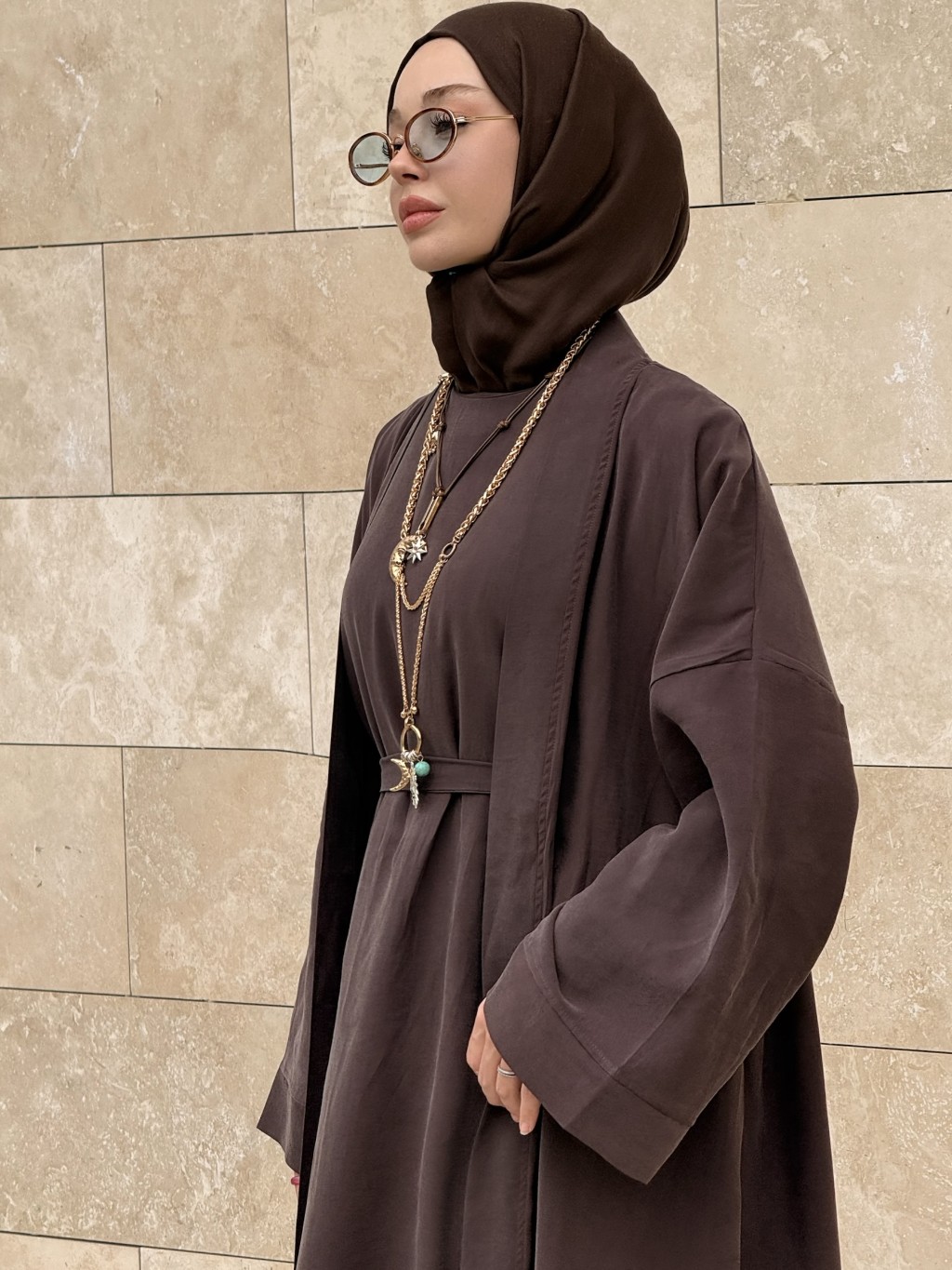  Cupra İç Elbiseli Abaya Kahverengi