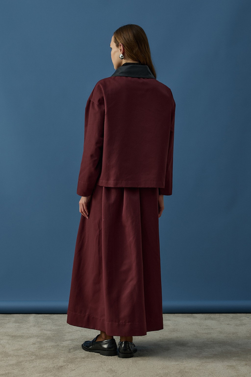 Deri Yaka Ceket Bordo 