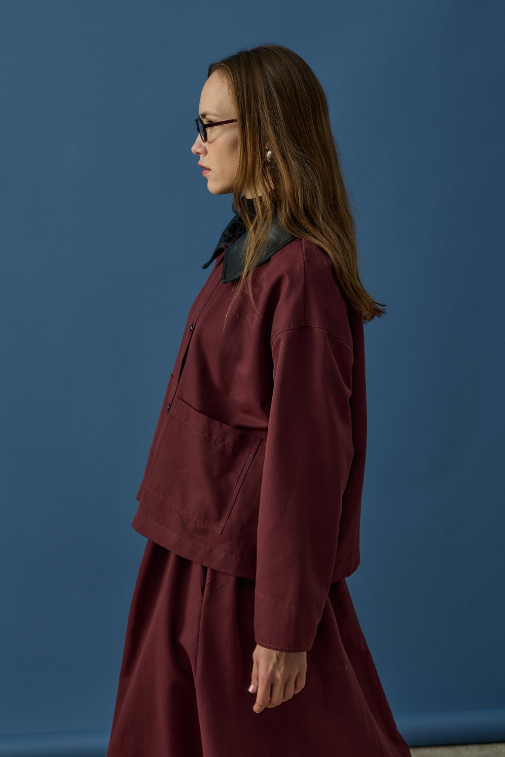 Deri Yaka Ceket Bordo 