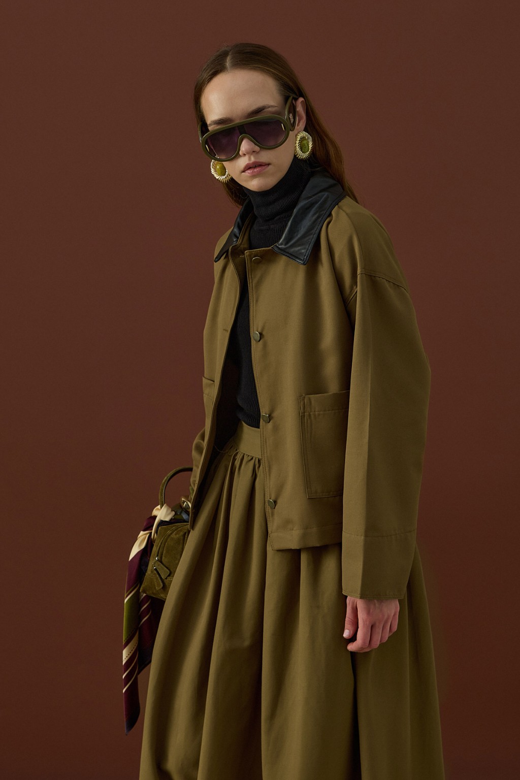 Deri Yaka Ceket  Haki