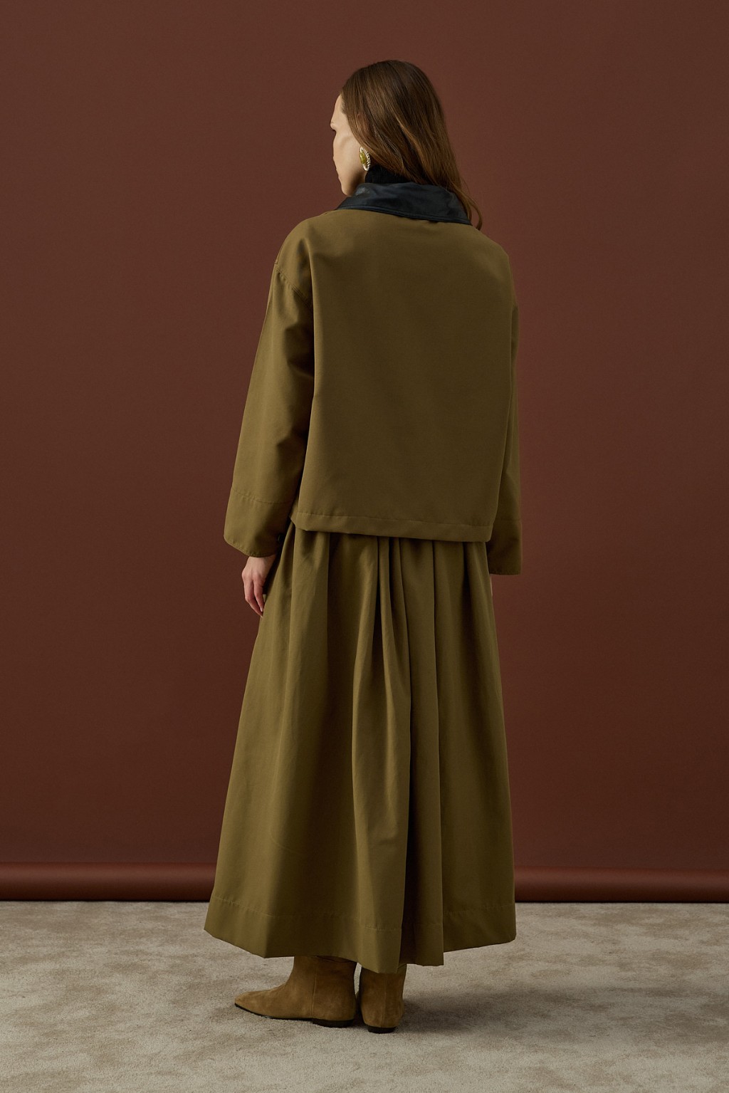 Deri Yaka Ceket  Haki