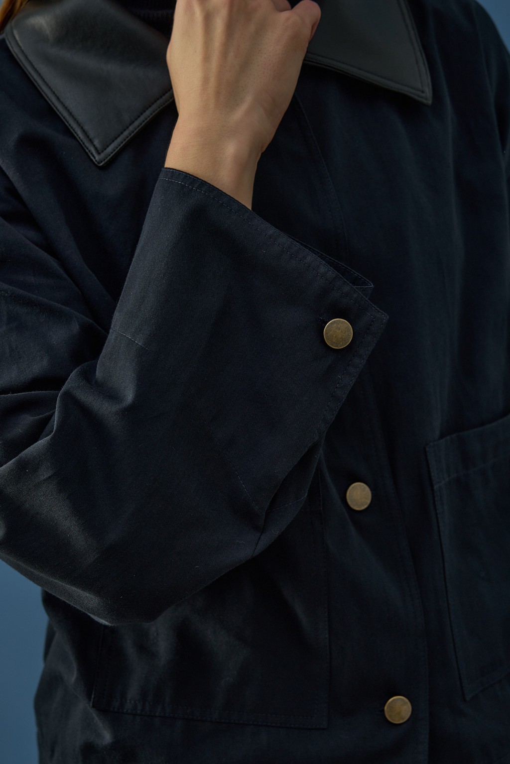 Deri Yaka Ceket Takım Lacivert