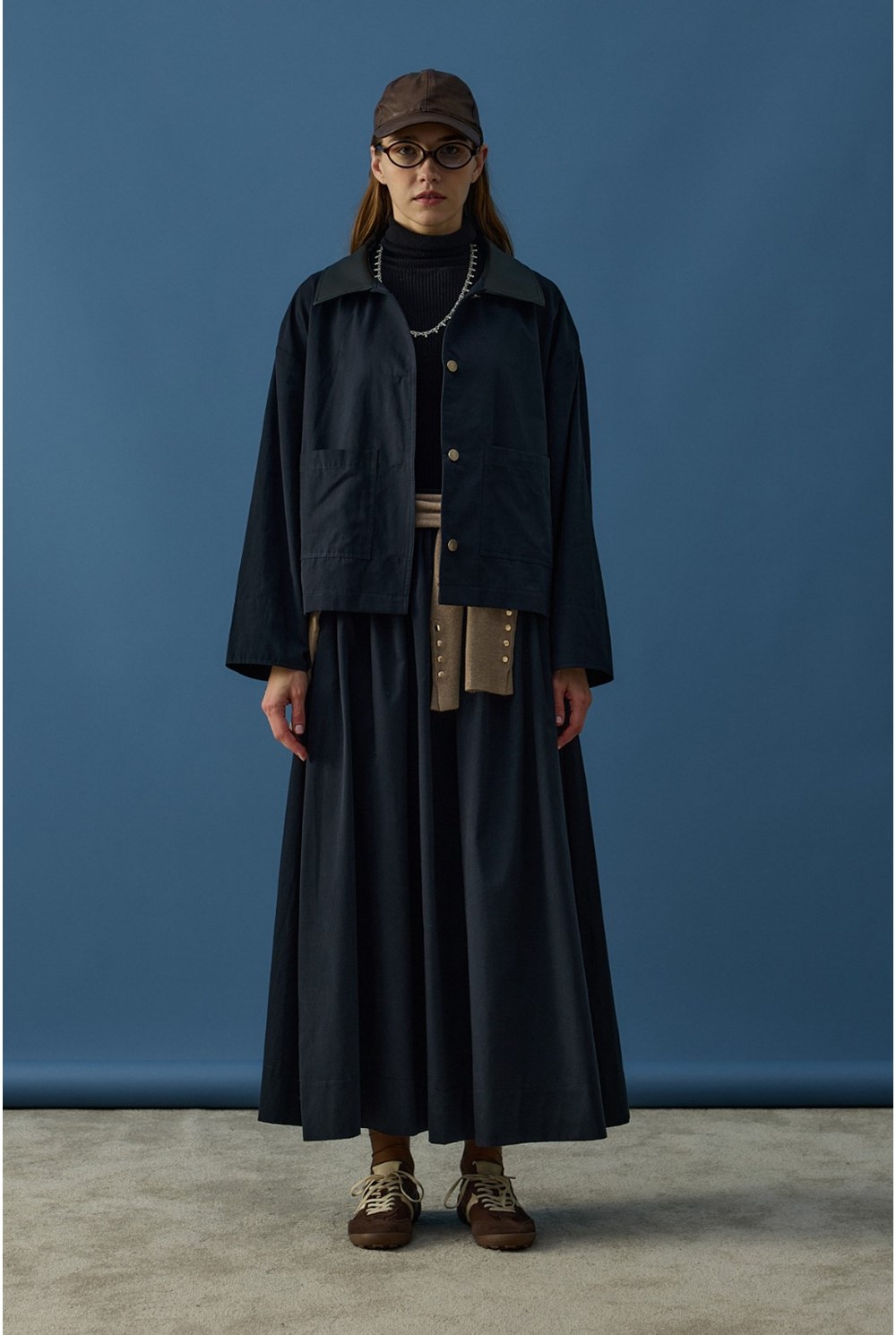 Deri Yaka Ceket Takım Lacivert