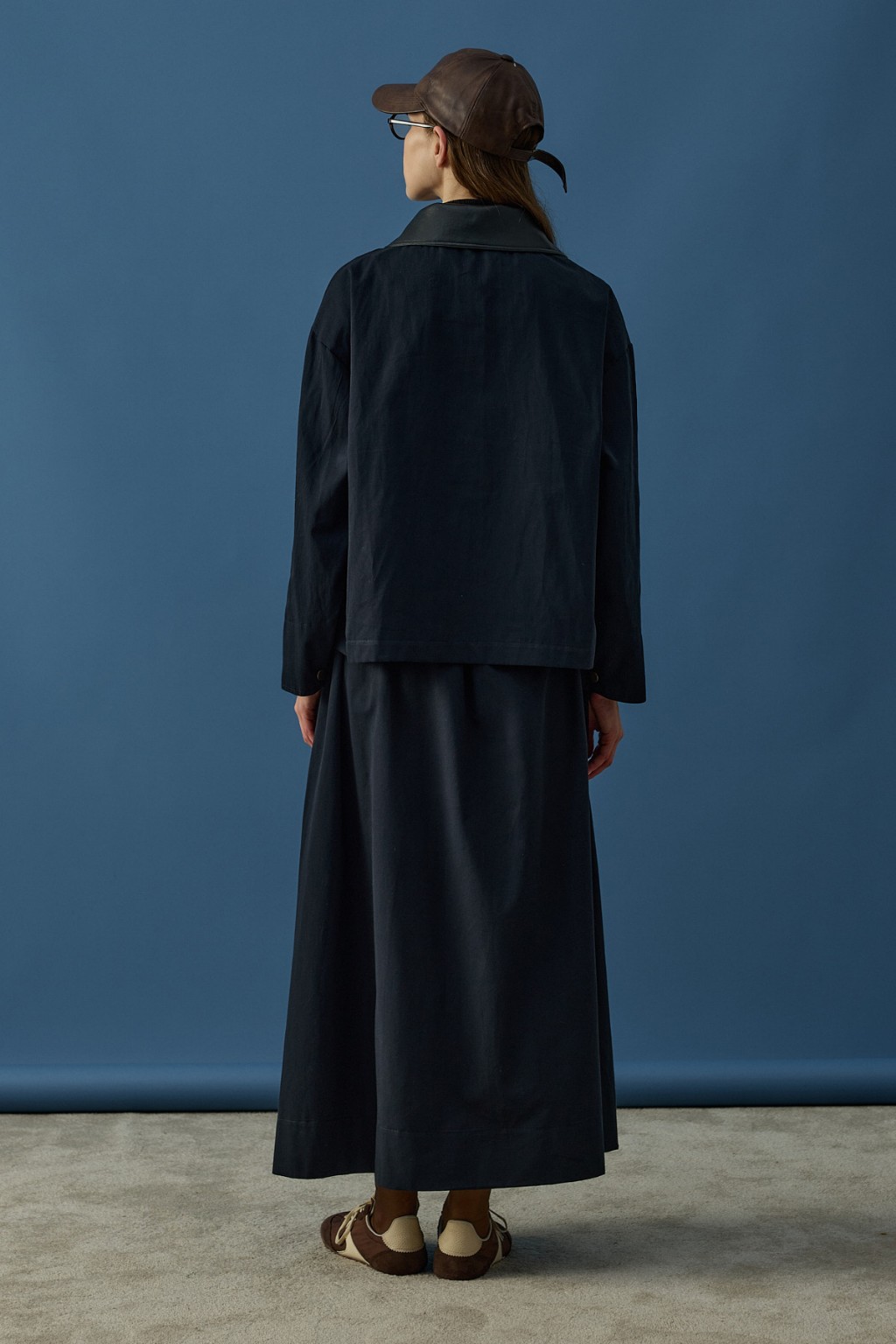 Deri Yaka Ceket Takım Lacivert