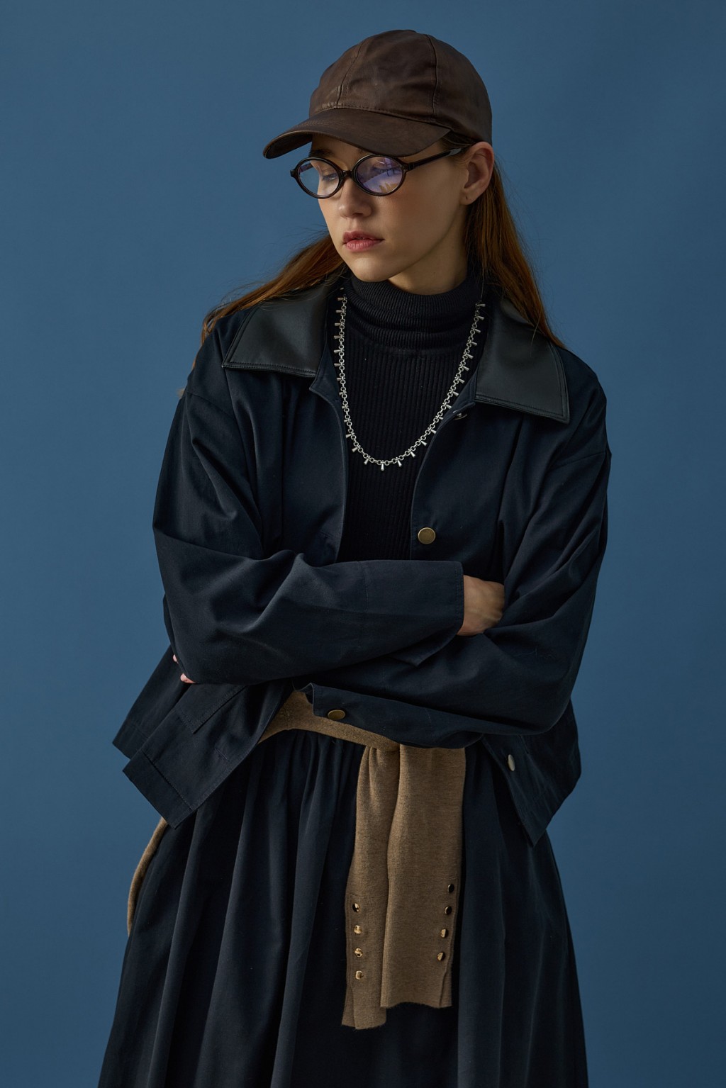 Deri Yaka Ceket  Lacivert