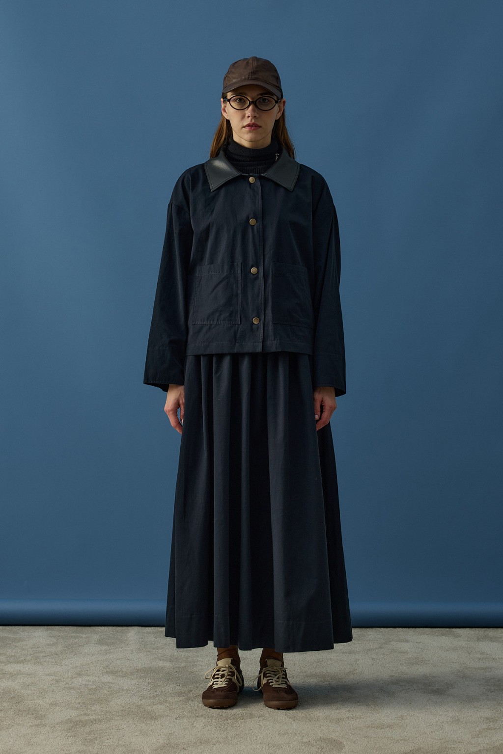 Deri Yaka Ceket Takım Lacivert