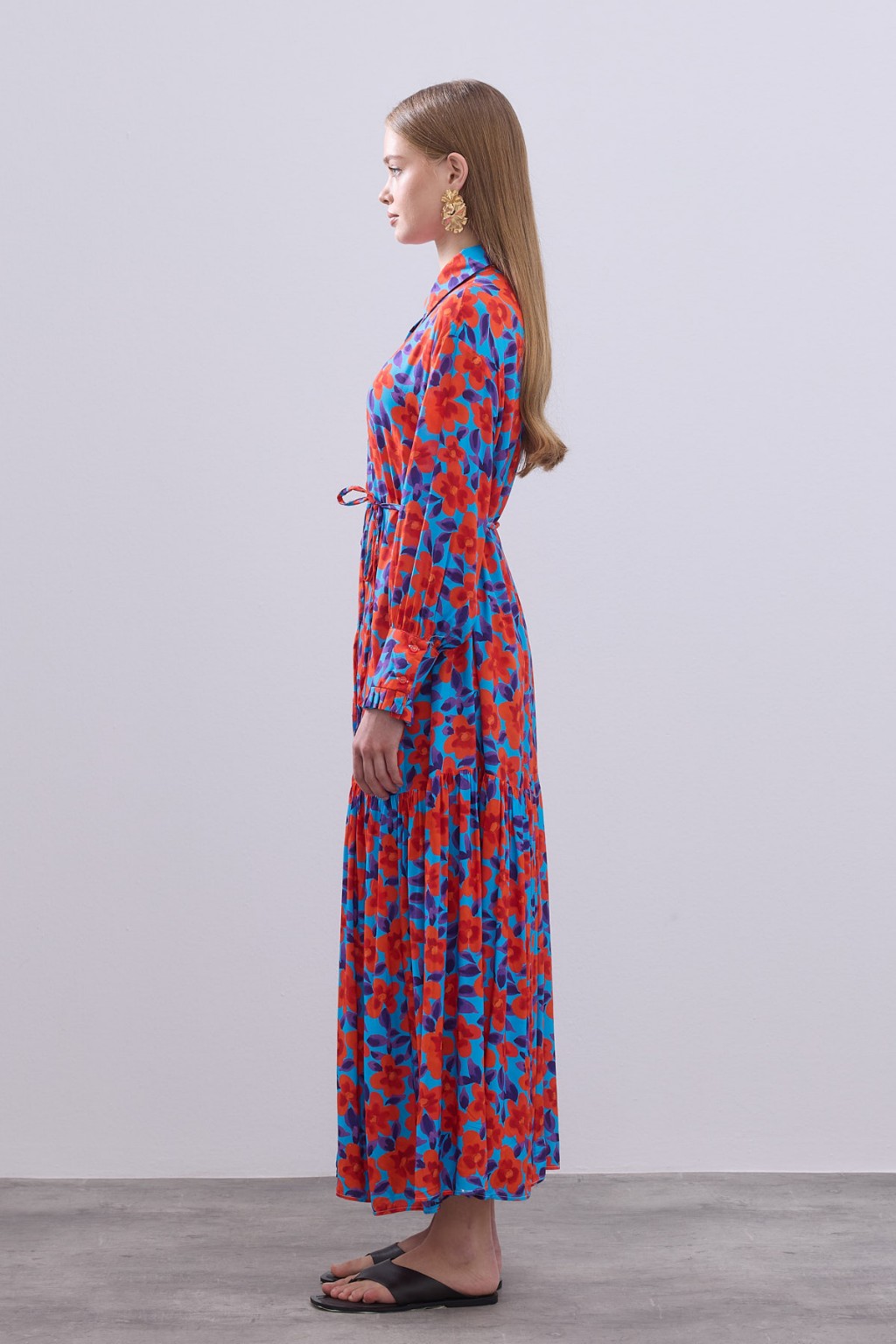 Desenli Pamuk Viskon Elbise Turuncu