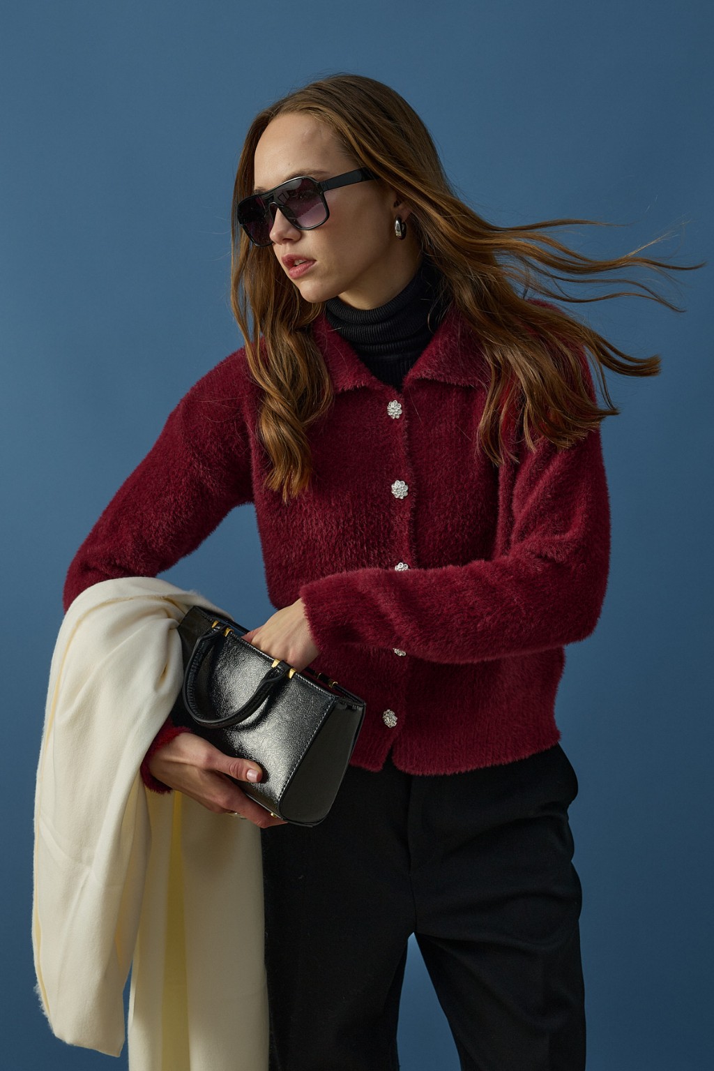 Düğme Detaylı Soft Hırka Bordo