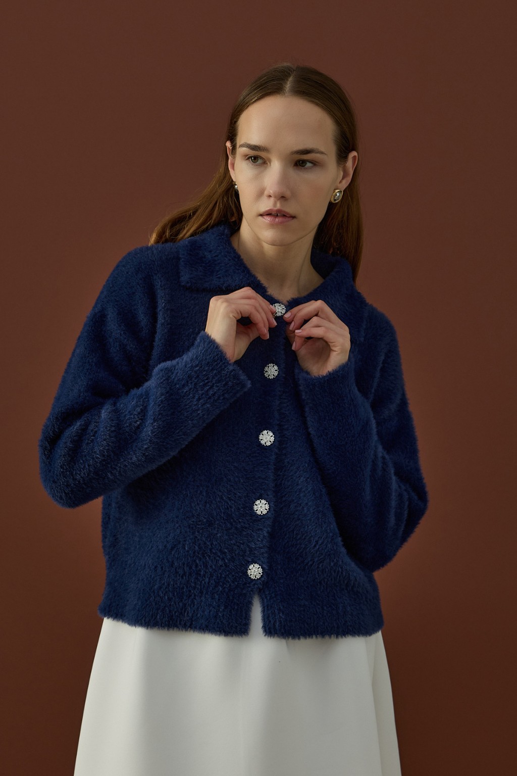 Düğme Detaylı Soft Hırka Lacivert 