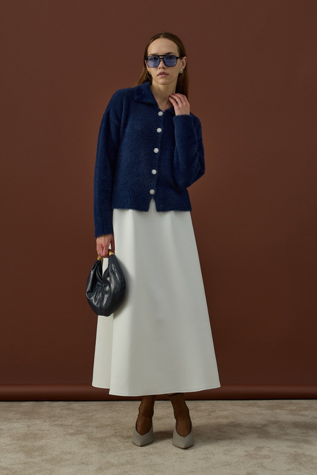 Düğme Detaylı Soft Hırka Lacivert 