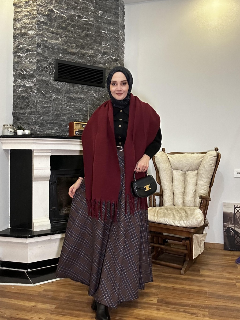 Ekose Kloş Etek Kahverengi 