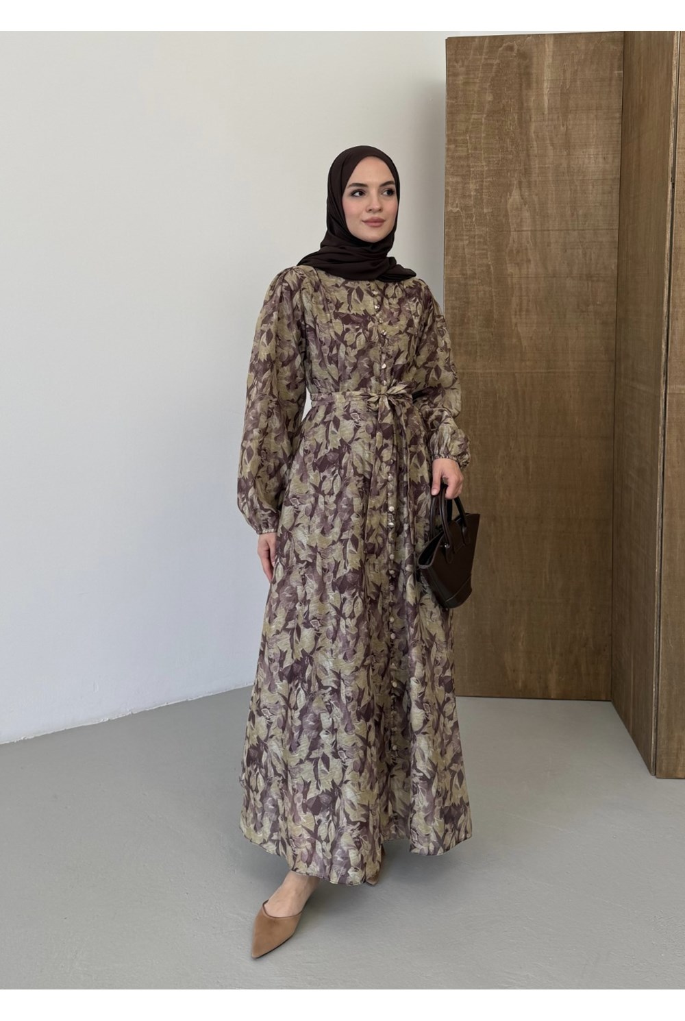 Floral Elbise Kahve