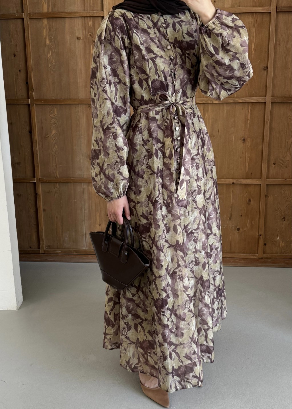 Floral Elbise Kahve