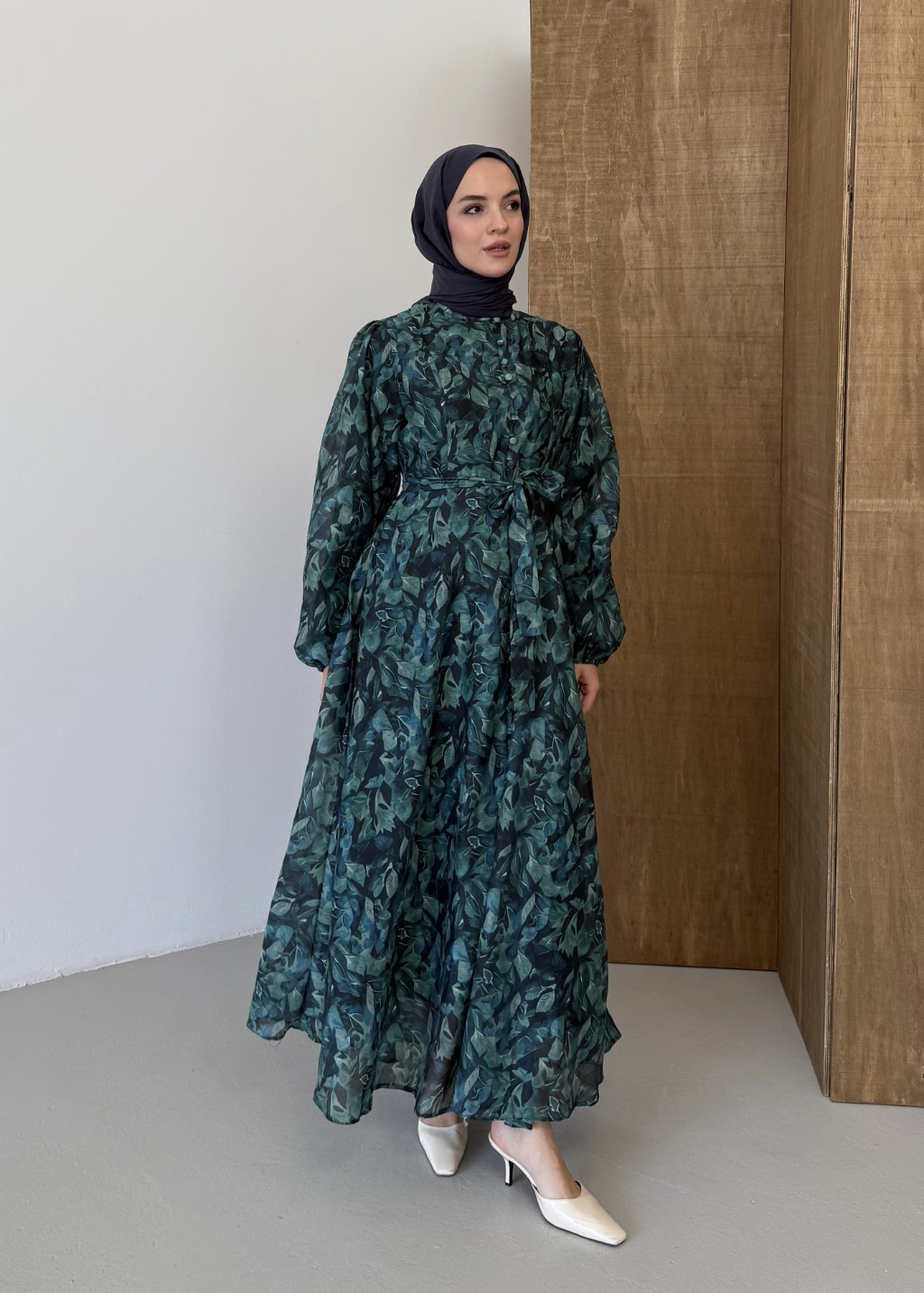 Floral Elbise Yeşil 