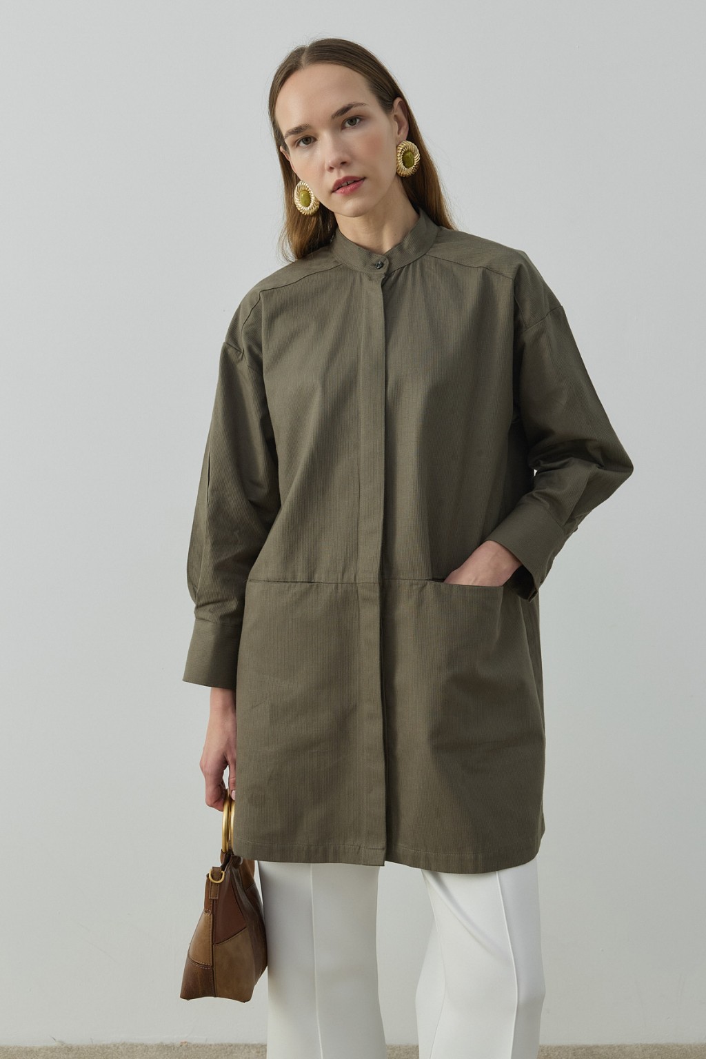 Gizli Cepli Hakim Yaka Gömlek Haki