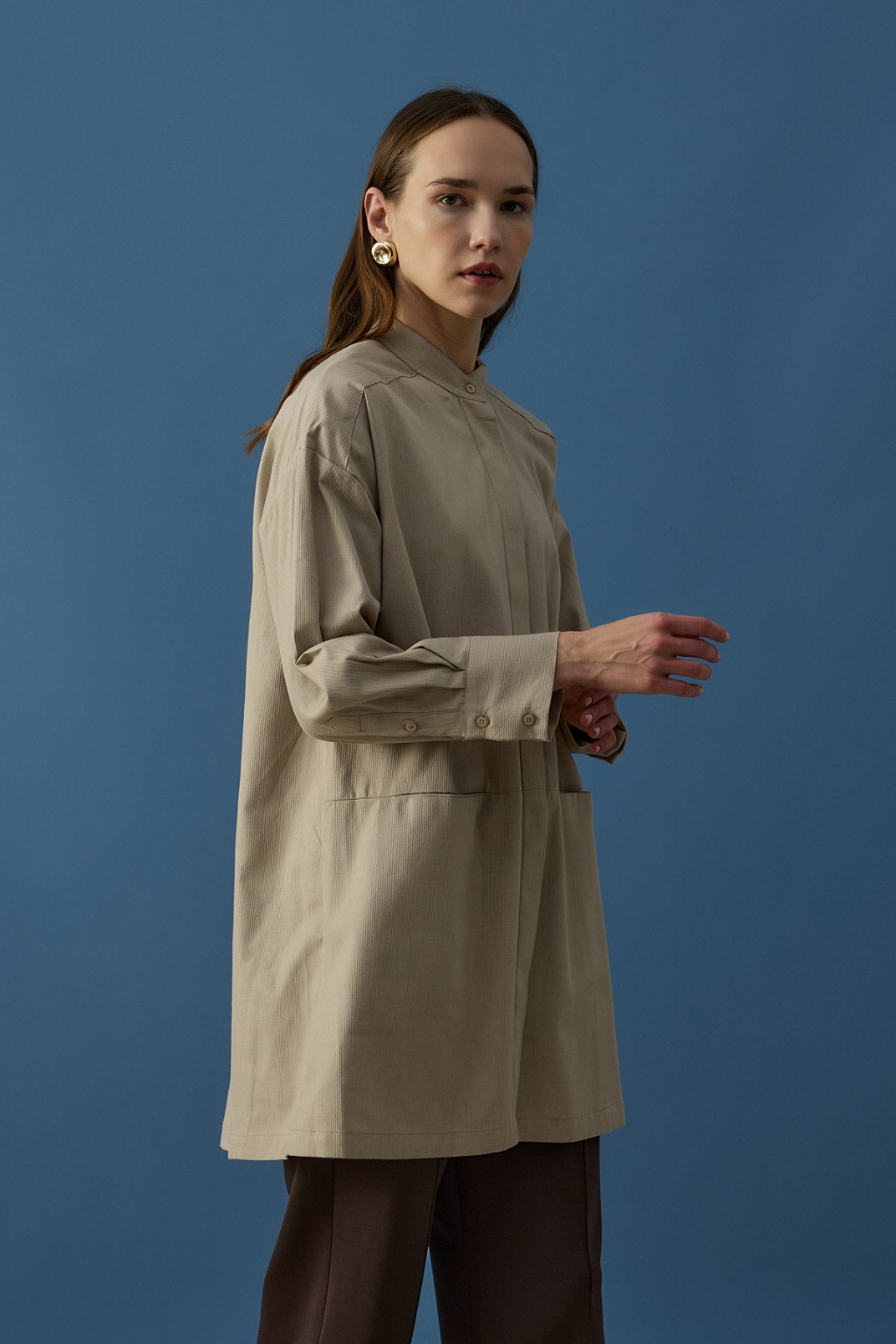 Gizli Cepli Hakim Yaka Gömlek Krem 