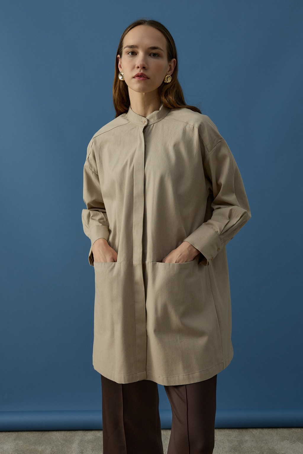 Gizli Cepli Hakim Yaka Gömlek Krem 