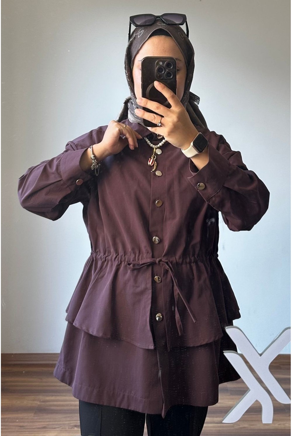 Gold Düğmeli Volan Ceket Bordo 