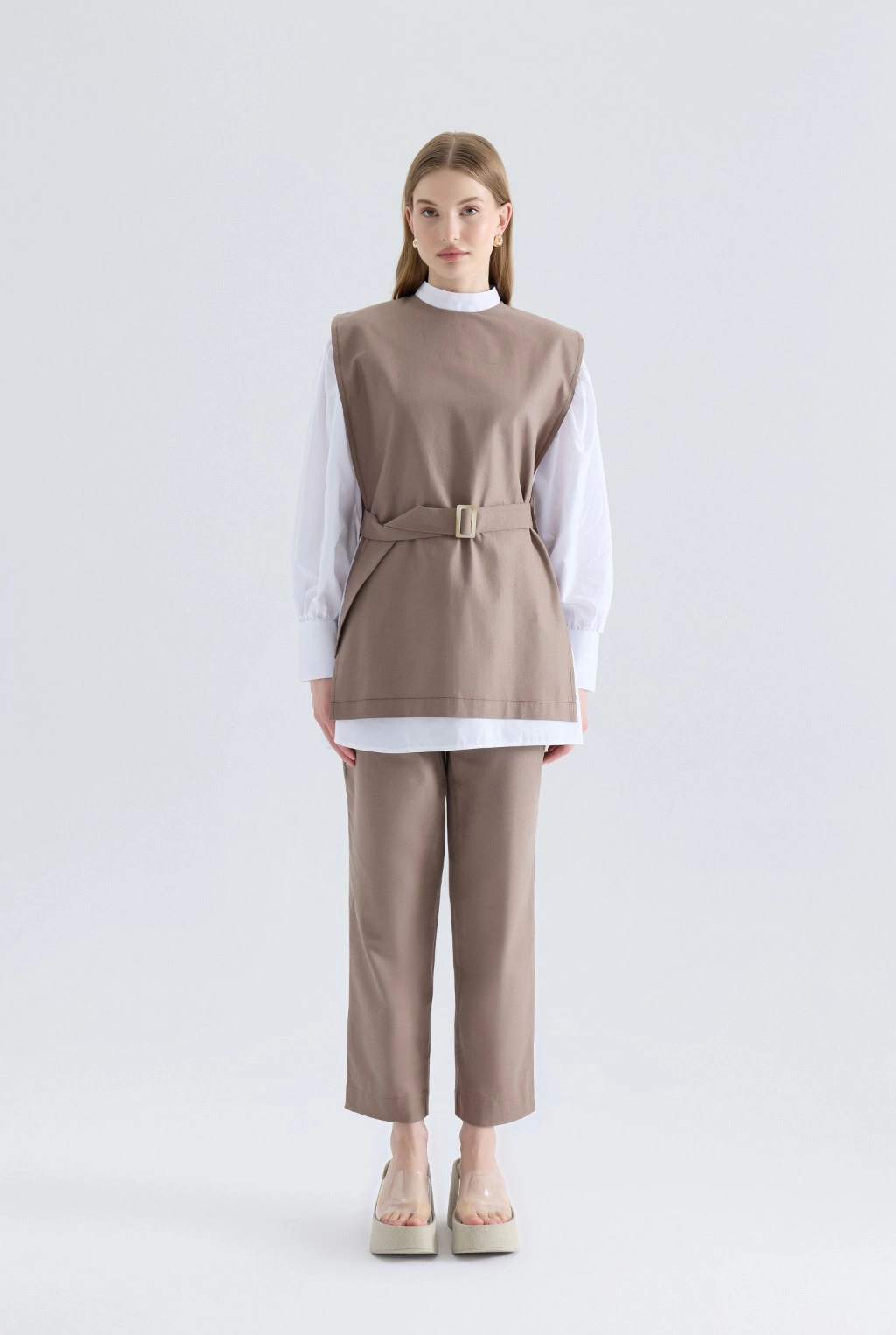 İkili Gömlek Keten Kahve