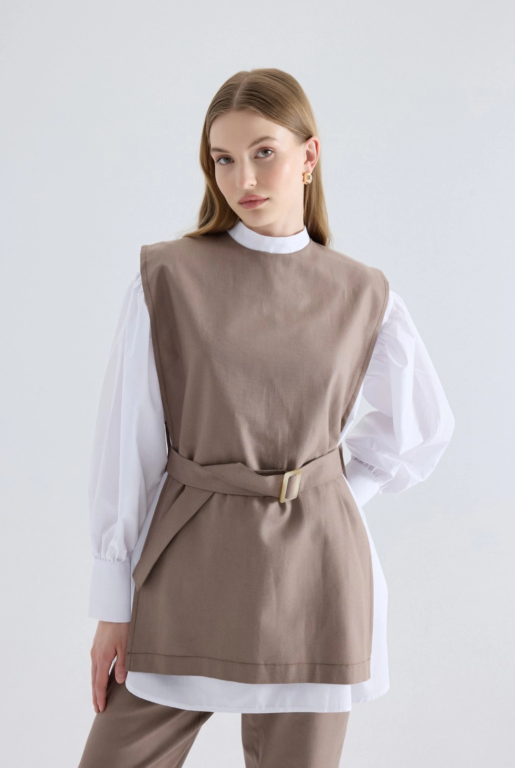 İkili Gömlek Keten Kahve