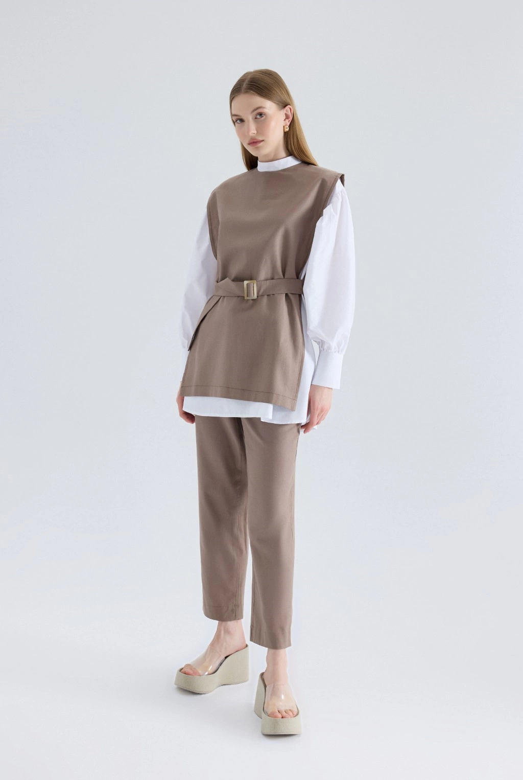 İkili Gömlek Keten Kahve