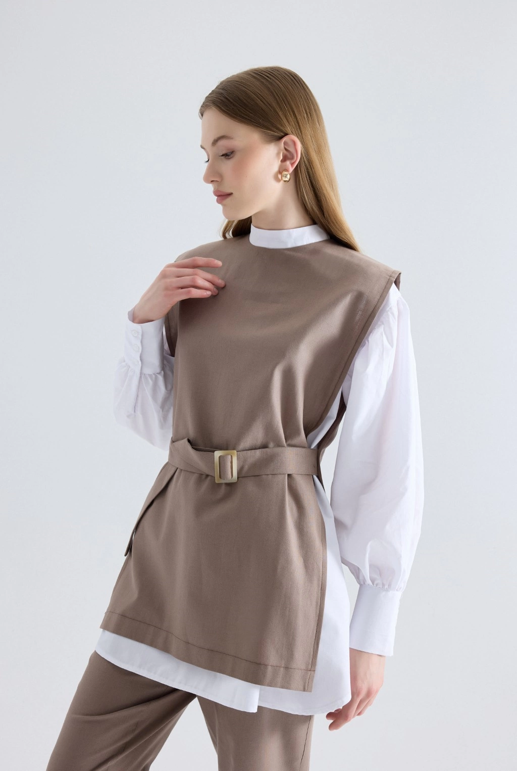 İkili Gömlek Keten Kahve