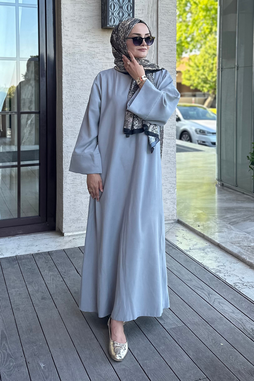 İnce Modal Relax Elbise Gri