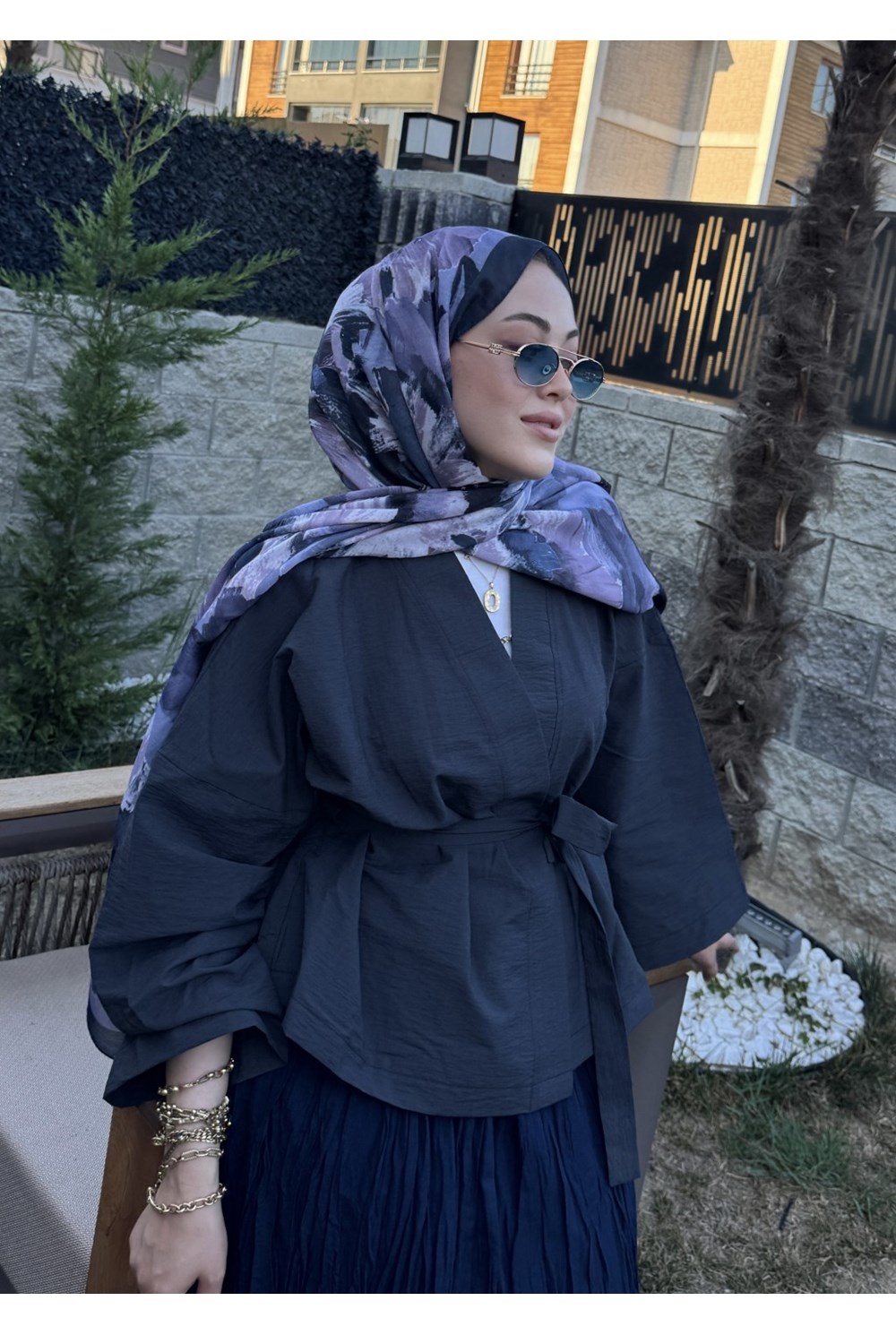 Kısa Kraş Kimono Lacivert