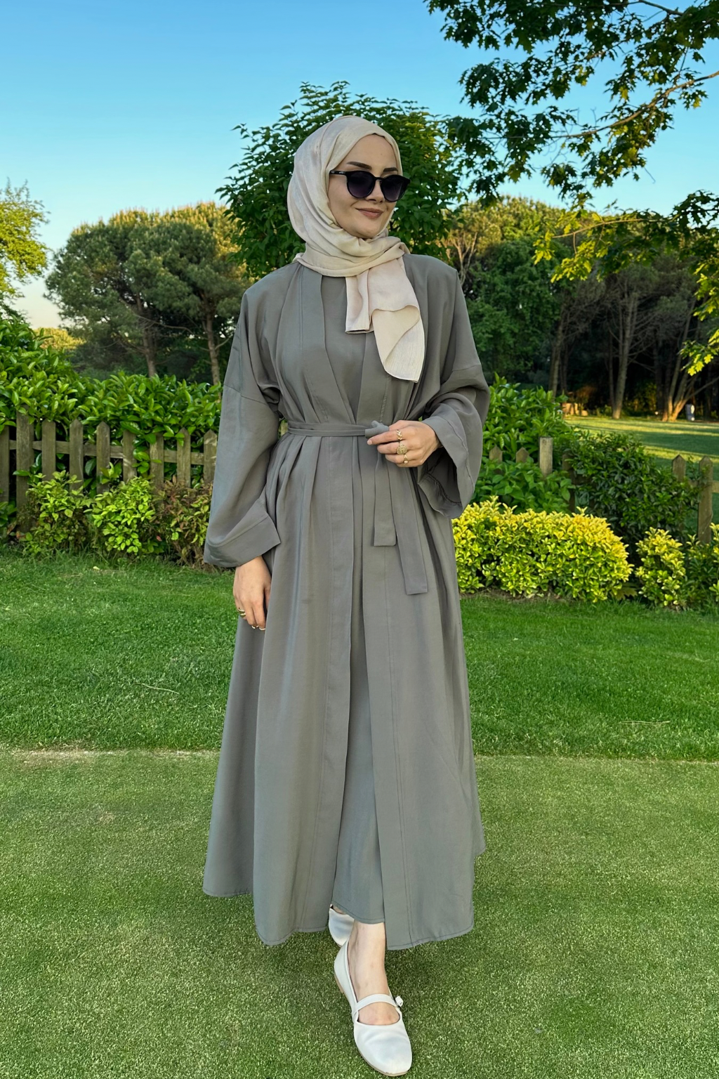 Cupra İç Elbiseli Abaya Haki