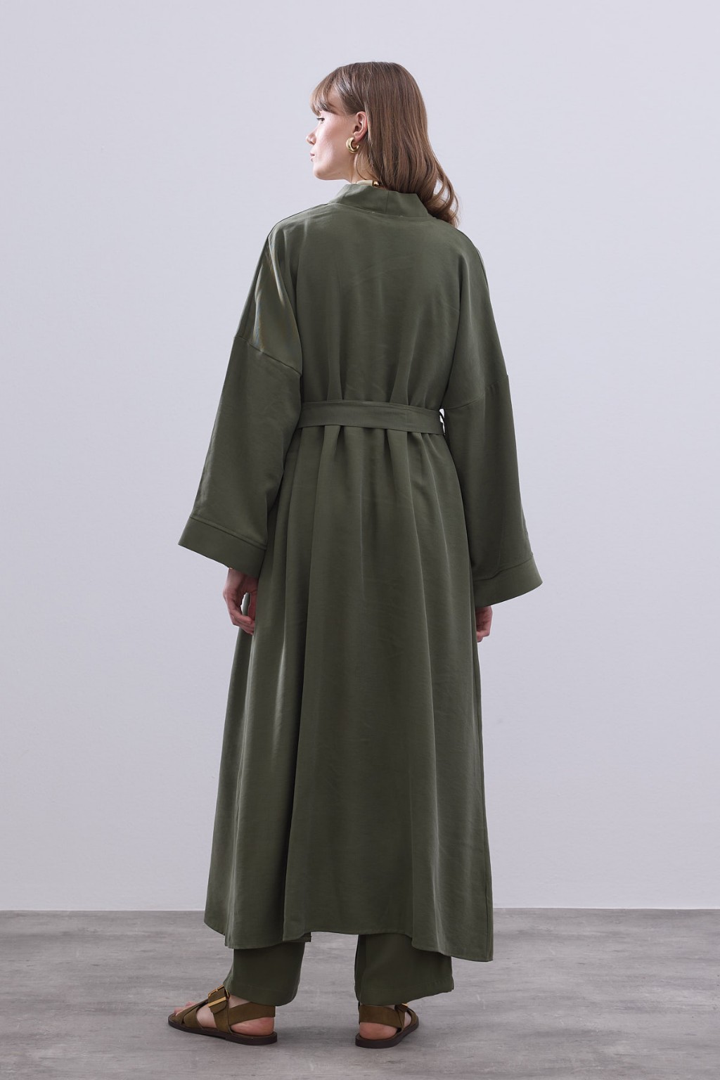 Modal Uzun Kimono Ferace Takım Haki