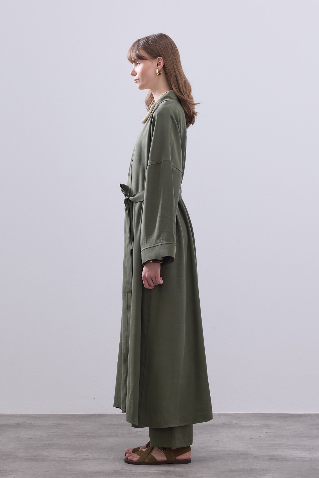 Modal Uzun Kimono Ferace Takım Haki