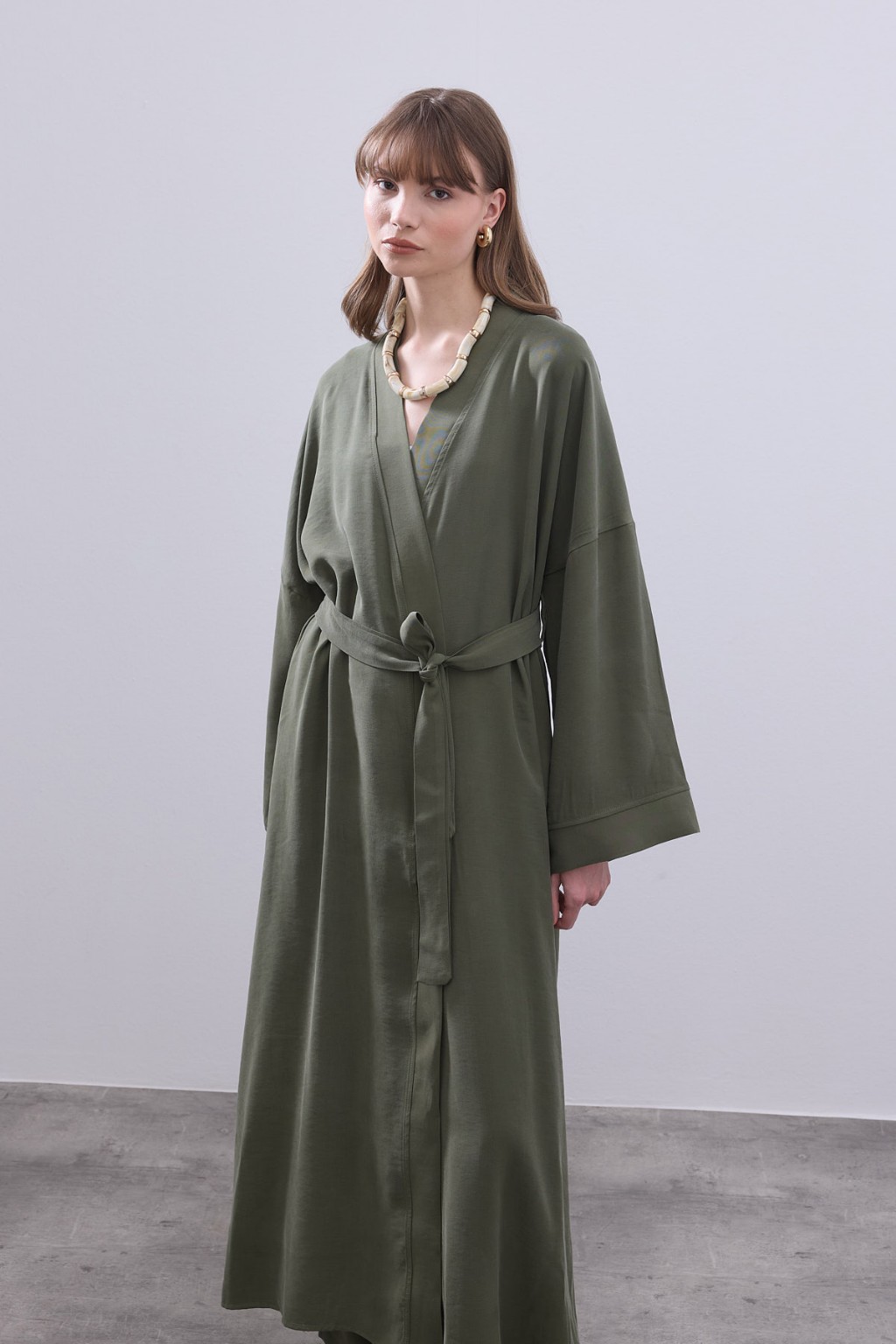 Modal Uzun Kimono Ferace Takım Haki