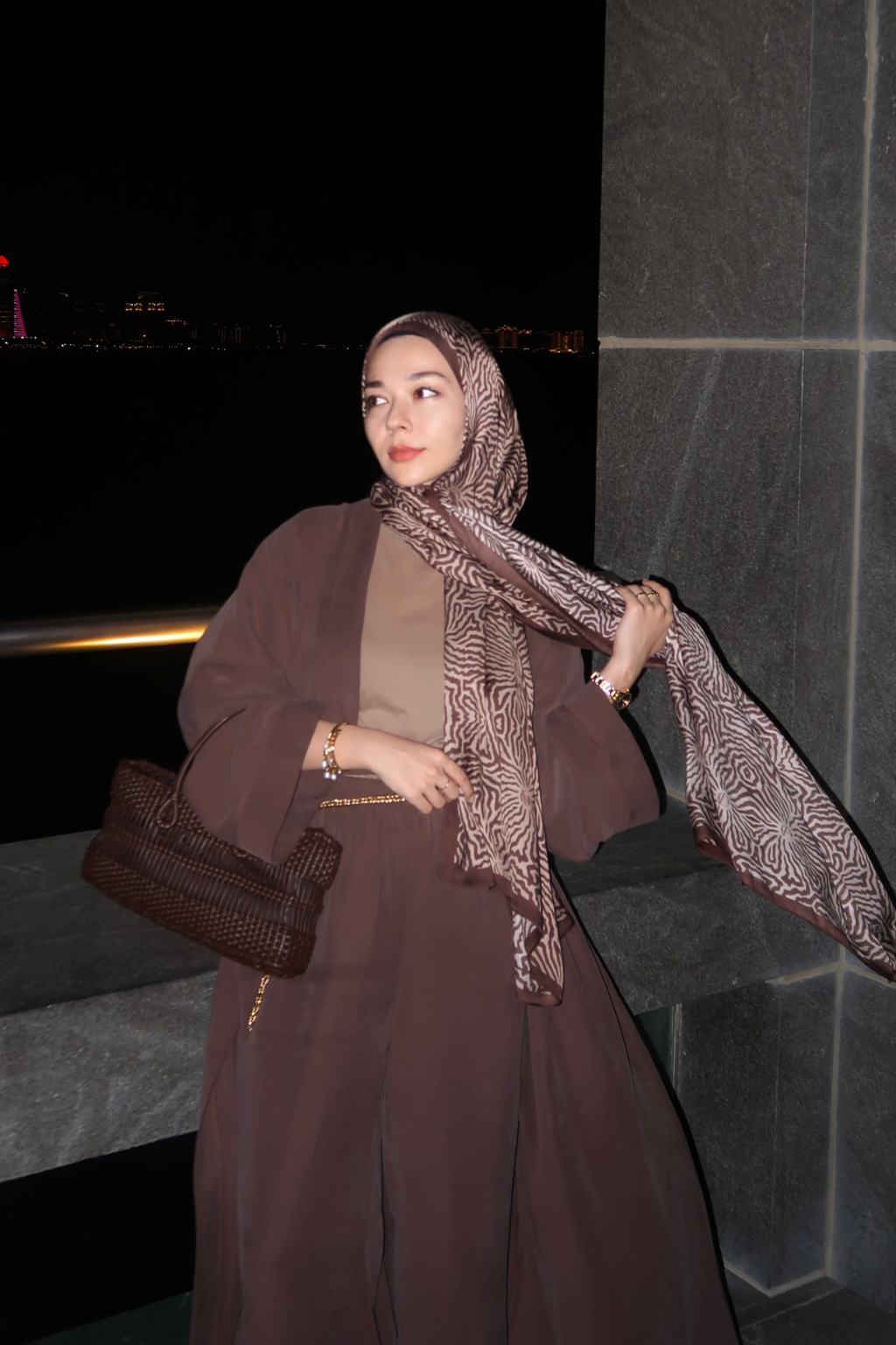 Modal Uzun Kimono Ferace Takım Kahverengi