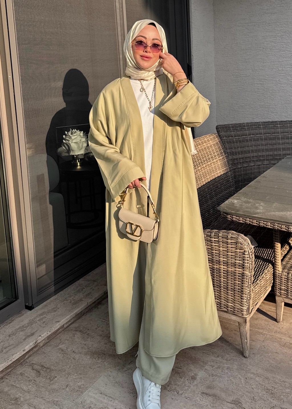 Modal Uzun Kimono Ferace Takım Lime