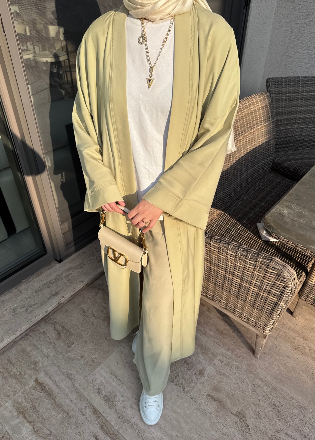 Modal Uzun Kimono Ferace Takım Lime