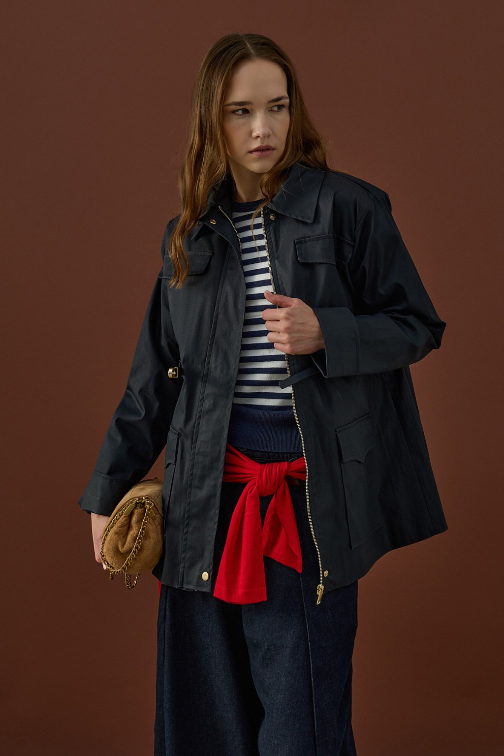 Mumlu Kemer Detaylı Ceket Lacivert