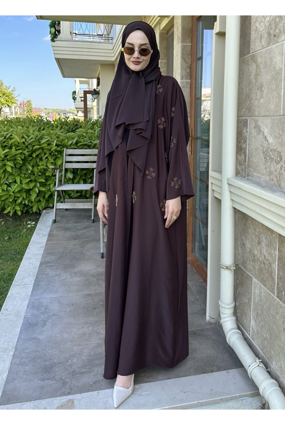 Naira Abaya Kahverengi Büyük Desen 