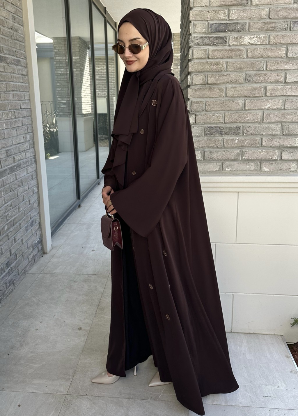 Naira Abaya Kahverengi Küçük Desen 